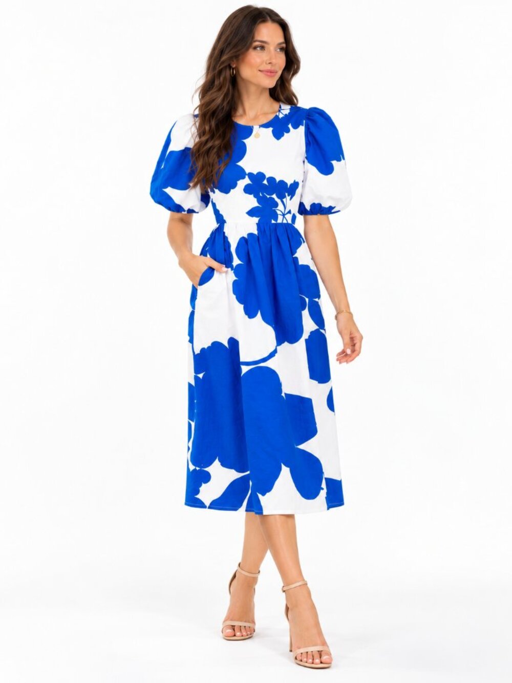 Sugarlips Yardley Floral Poplin Puff Sleeve Midi Dress Size Large